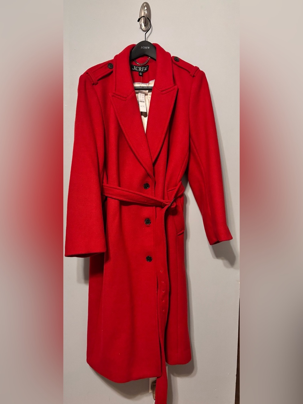 J.Crew Double Cloth Belted Coat Red XXL